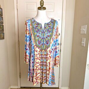 Soft Surroundings Fifi Floral Embroidered Bohemian Tunic Top Size M